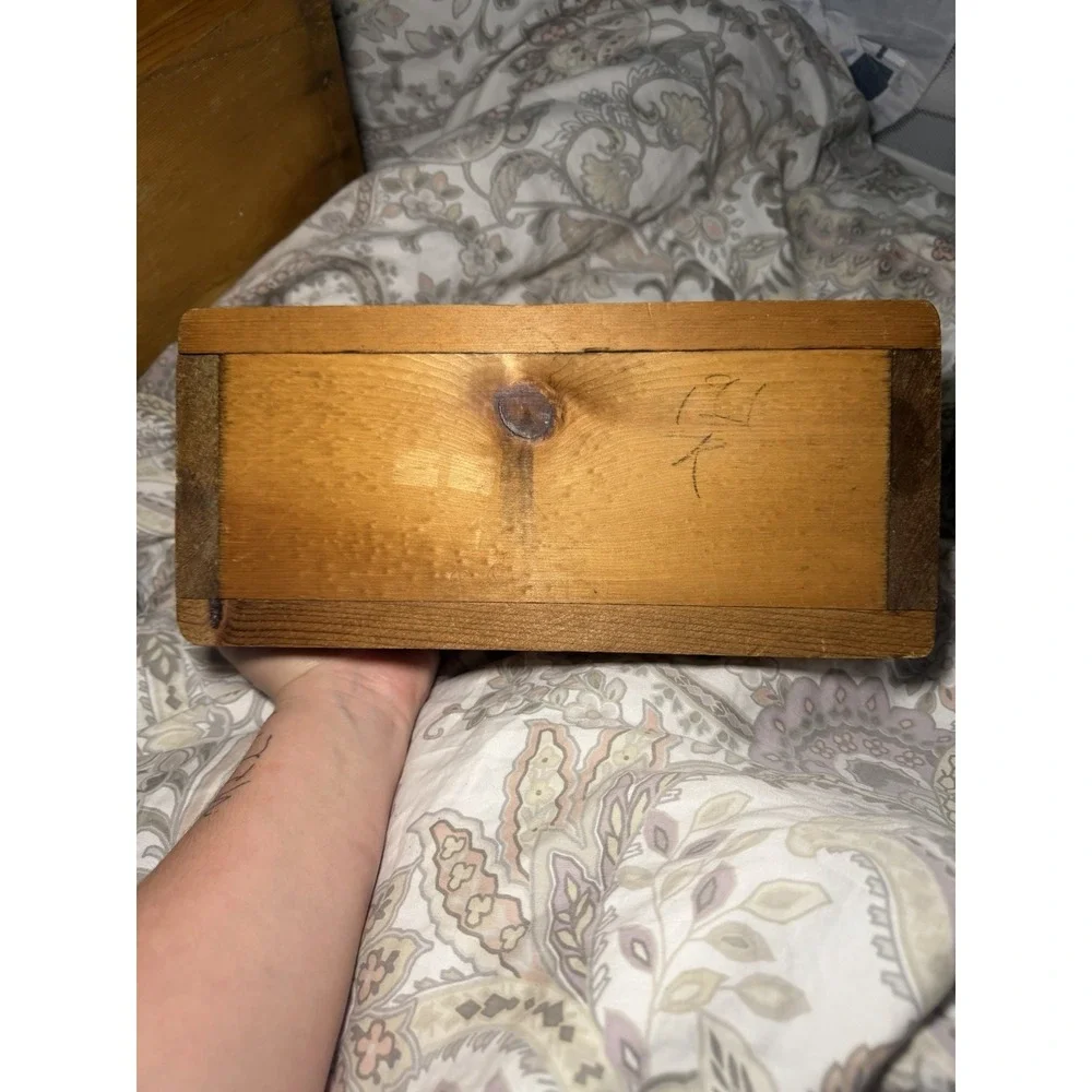 Vintage Wooden Caddy Storage Tray Hand Painted Carved Hearts Country Decor